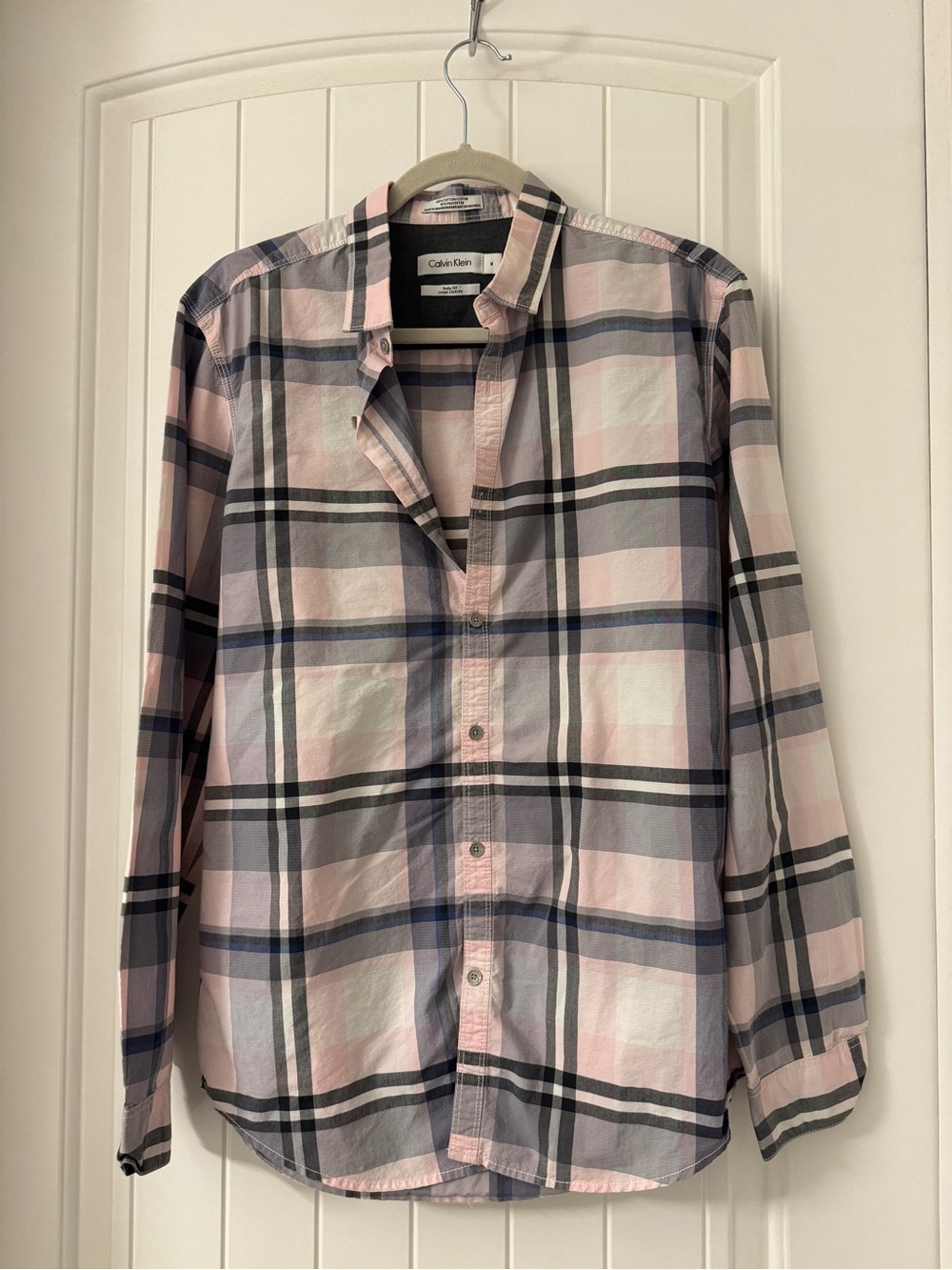 Calvin Klein Men's Pink and Gray Plaid Button-Down Shirt - Slim Fit